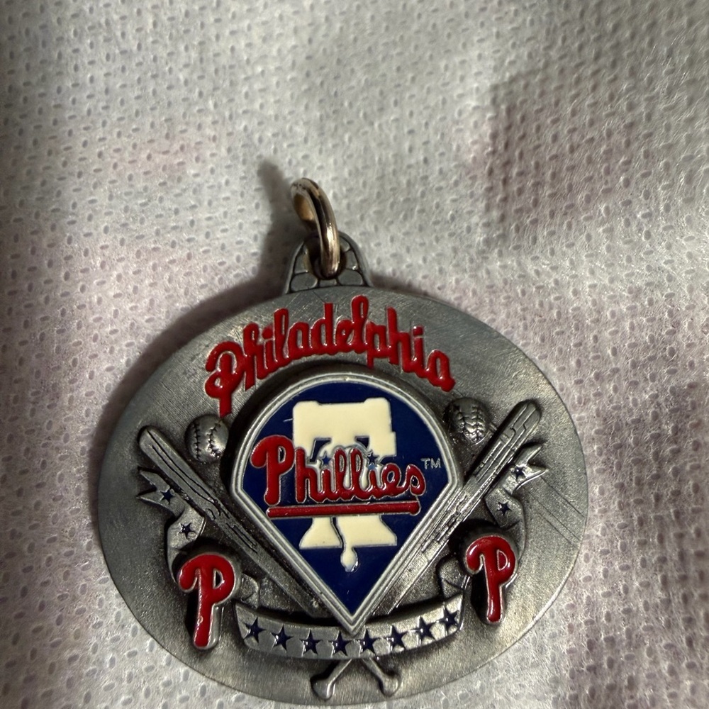 Silver-tone Red & Blue Baseball Pendant